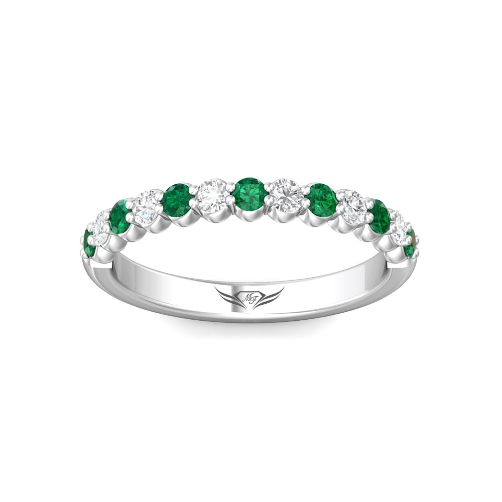 14k White Gold Martin Flyer Diamond and Emerald Half Eternity Band Ring