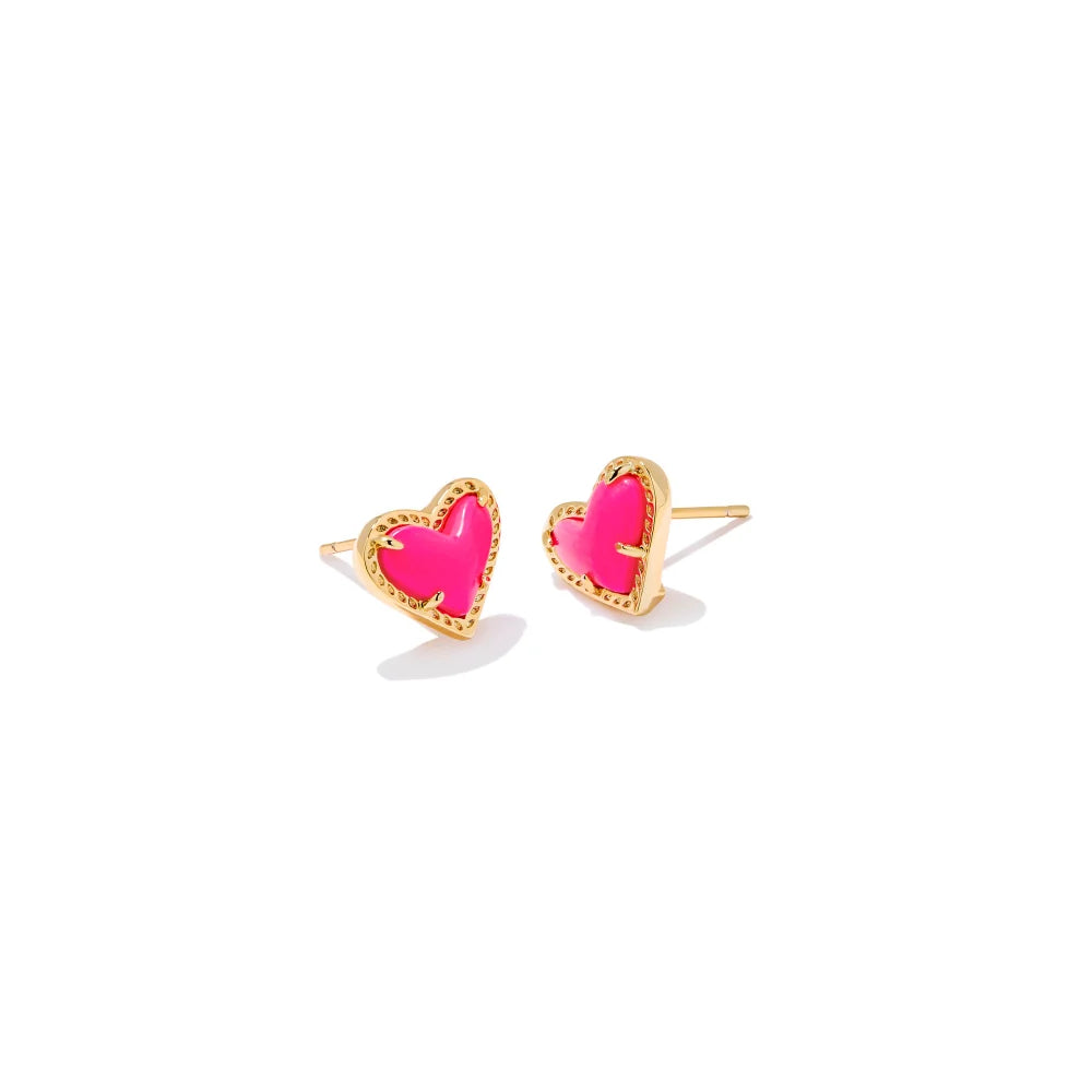 Kendra Scott Ari Neon Pink Magnesite Heart-shaped Gold-plated Stud Earrings for Daily Wear