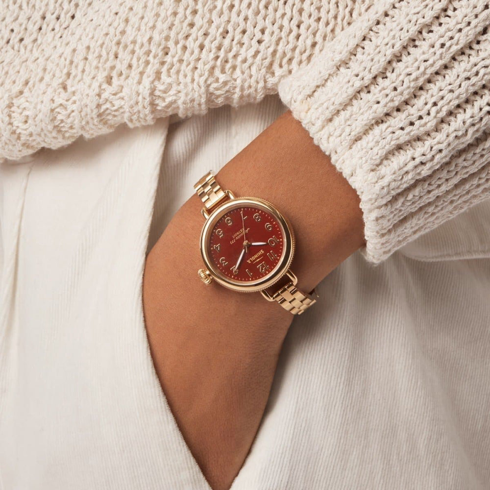 Shinola Women's Birdy Gold-Tone Quartz Dress Watch with Red Jasper Dial