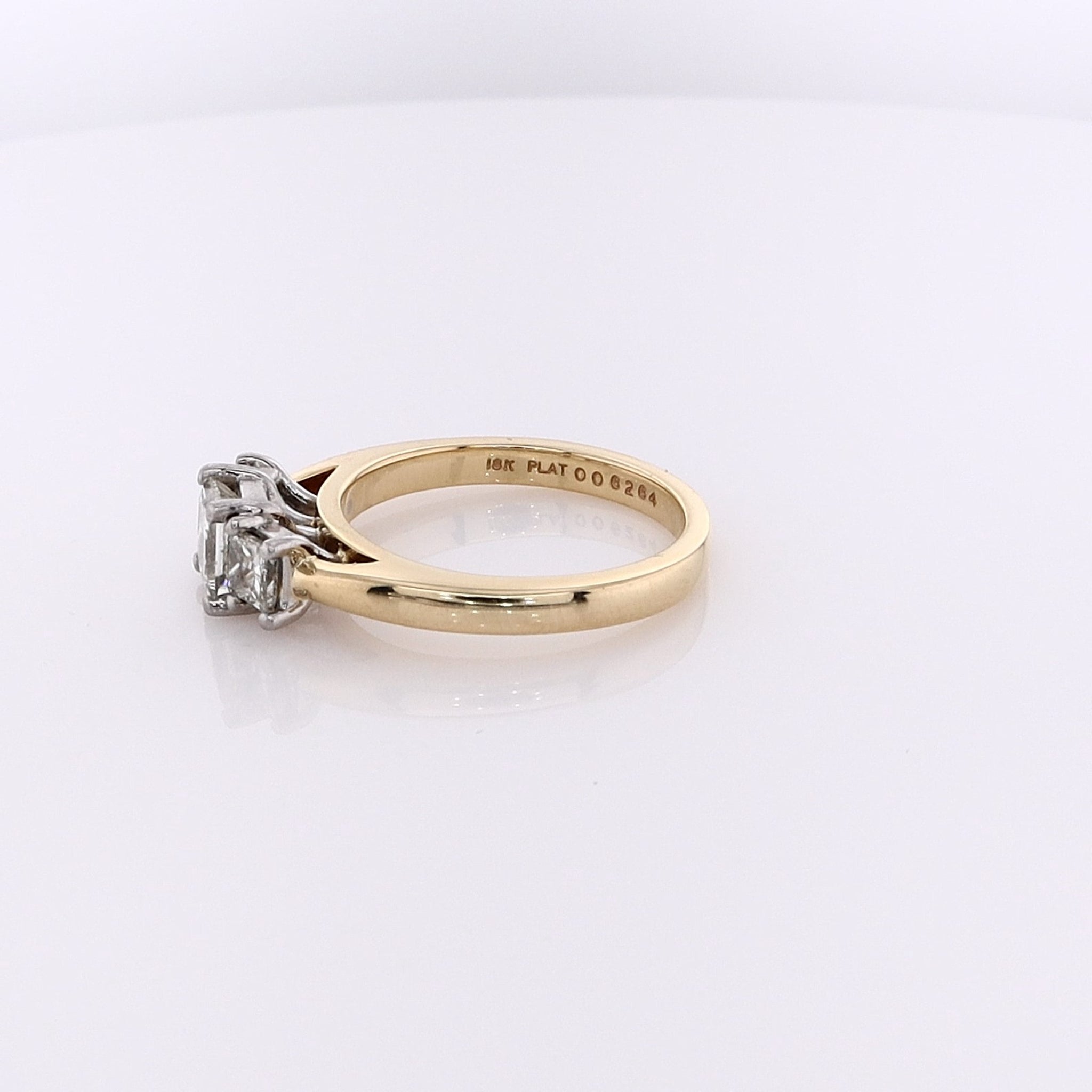 Exquisite Estate Martin Flyer 18 Karat Yellow Gold and Platinum Three - Across Diamond Engagement Ring for Lovers