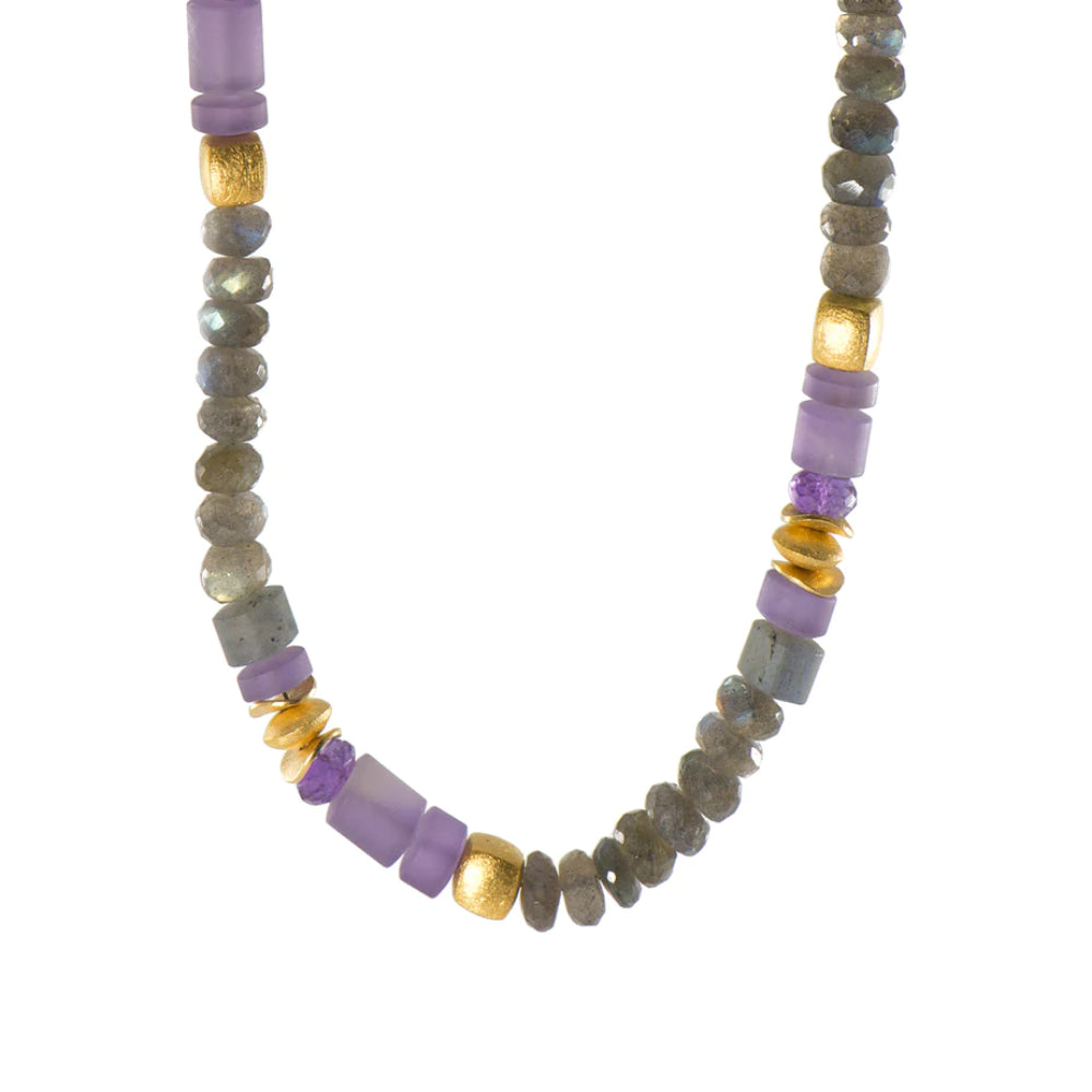 Joyla Adjustable 18'-19' Labradorite and Amethyst Necklace in 24k Fair Trade Gold Vermeil