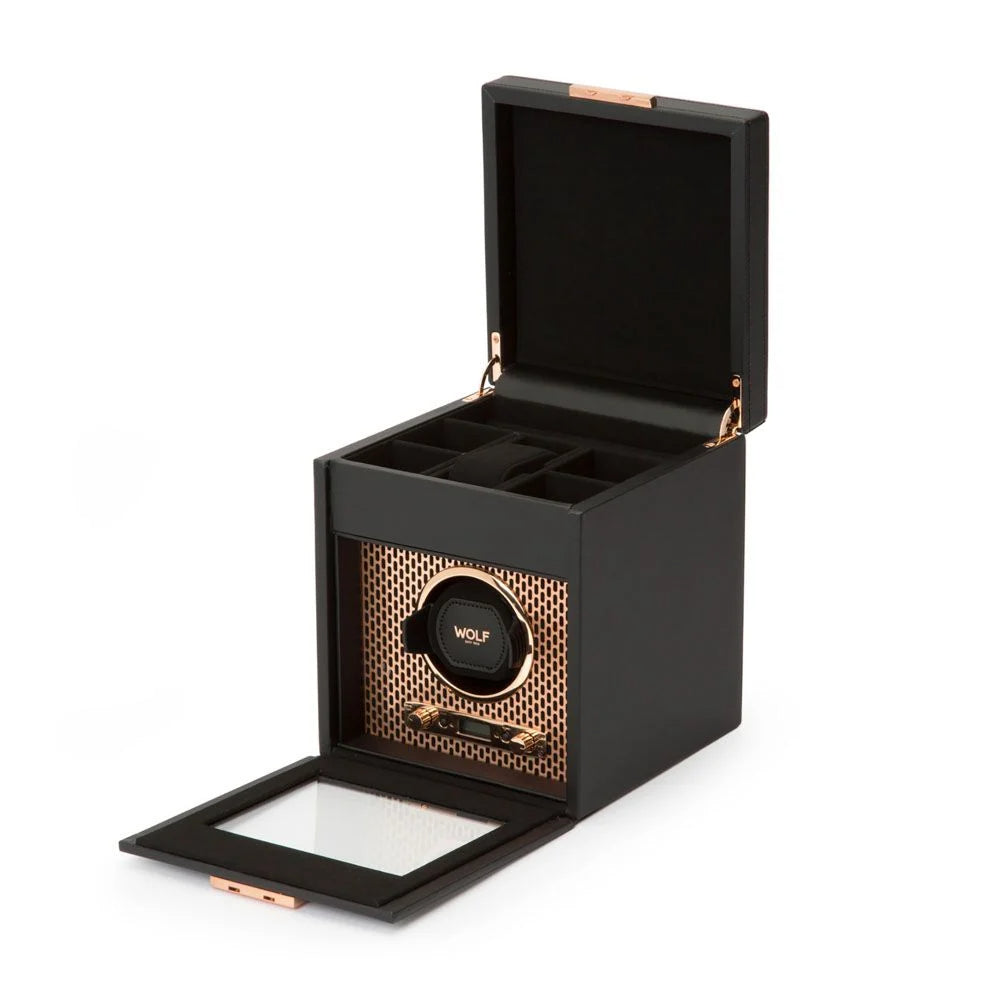 Wolf Designs Axis Single Watch Winder with Storage Function, Crafted in Elegant Copper Finish