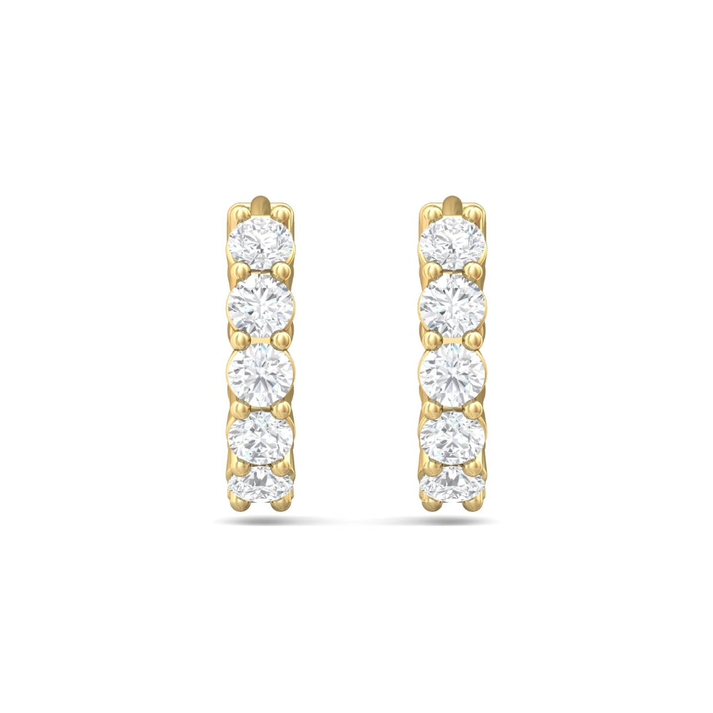14k Gold Martin Flyer Diamond Hoop Earrings with 10 Round Diamonds