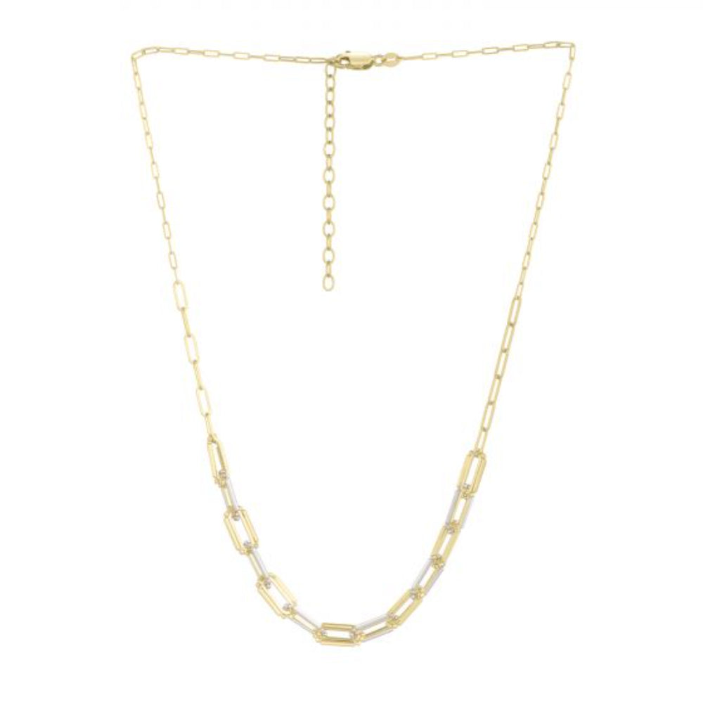 14k Two-Tone Adjustable 16 - 18 Inches Paperclip Link Gold Necklace