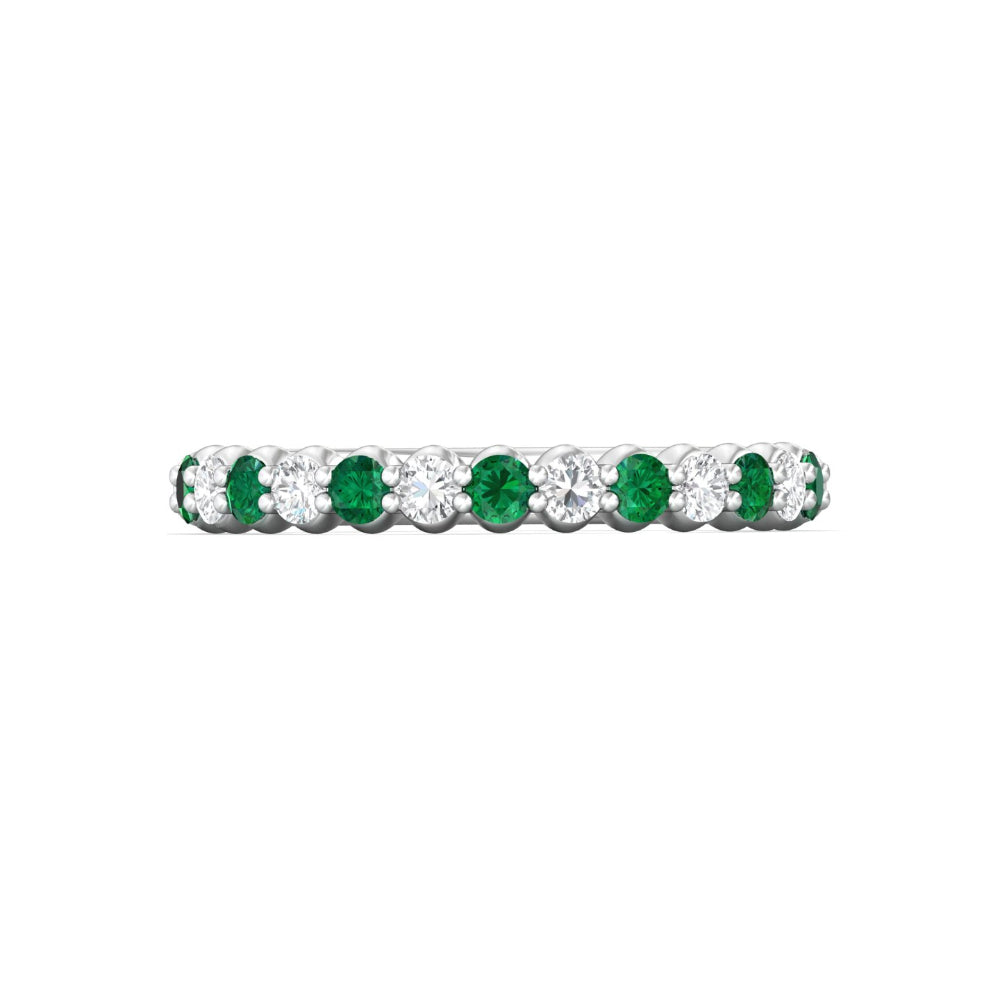 14k White Gold Martin Flyer Diamond and Emerald Half Eternity Band Ring
