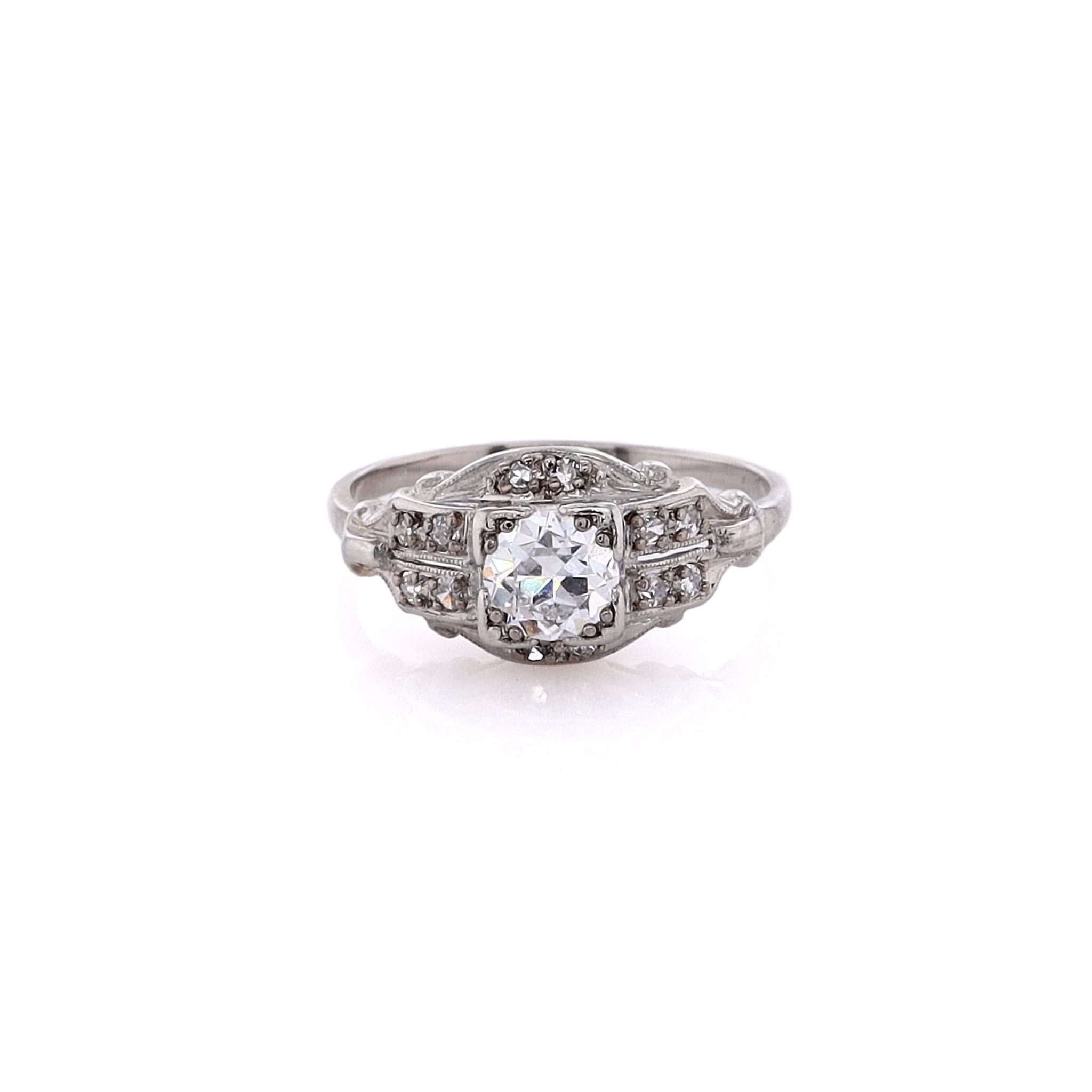 Luxurious Estate Platinum Diamond Engagement Ring with Old European and Single Cut Diamonds