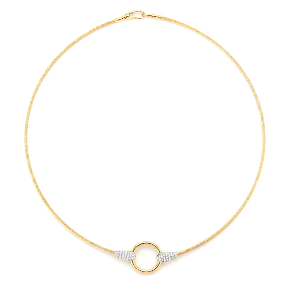Stunning 14k Gold Pave Diamond Accented Open Circle Necklace for Women's Jewelry Collection