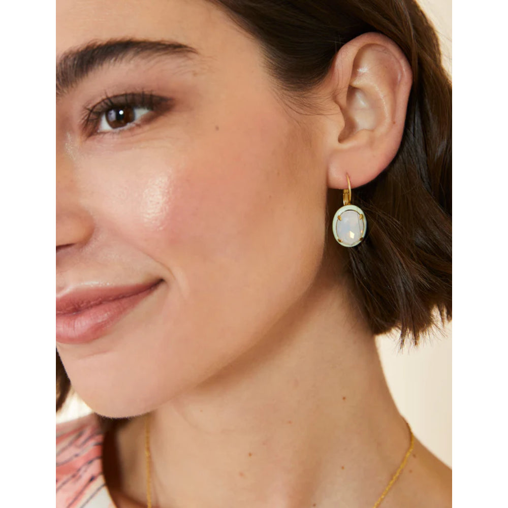 Spartina Women's Classic Clara Oval White Opal Glass Crystal Earrings with 18kt Matte Gold Plating