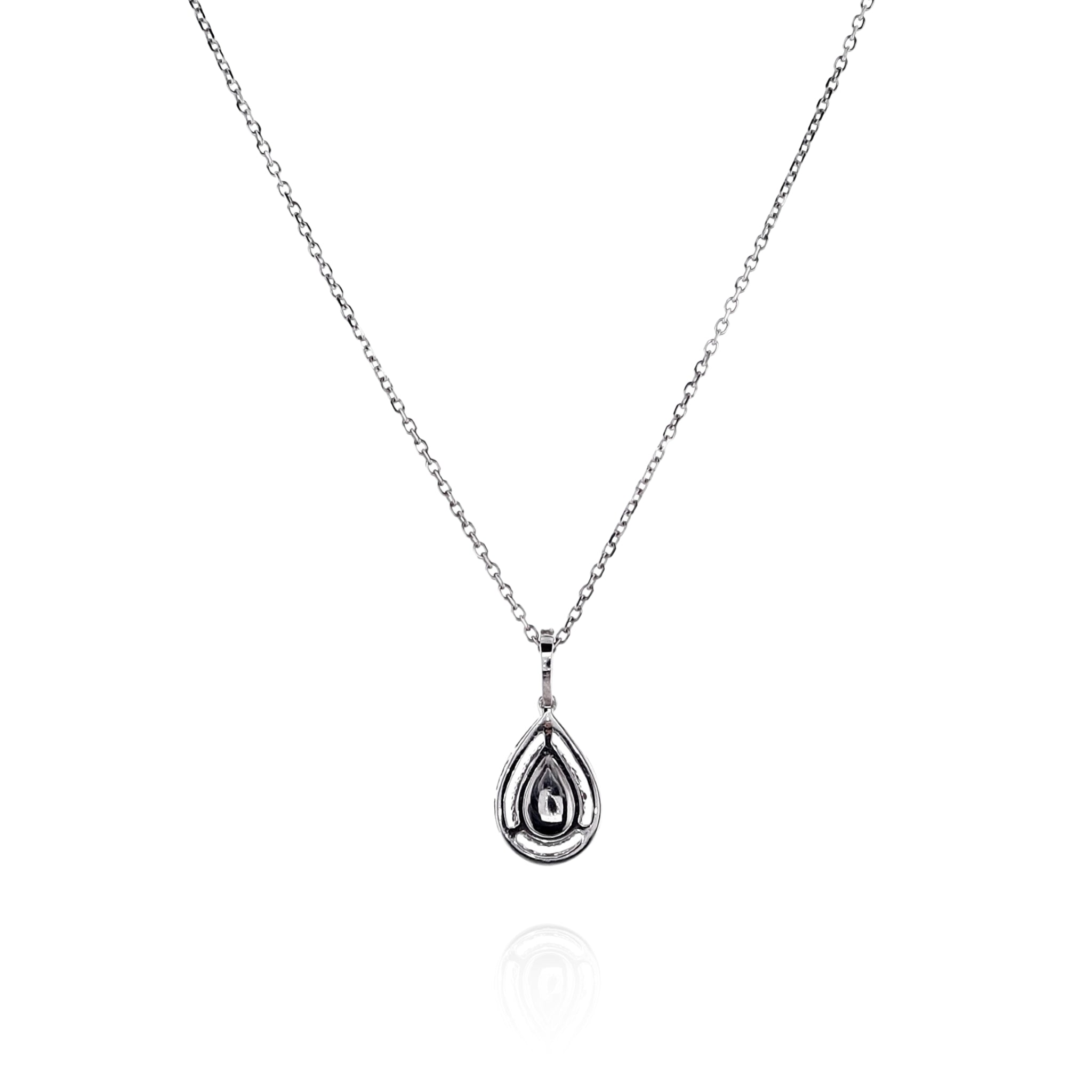 Exquisite 18k White Gold Pear - Shaped Pink and White Diamond Halo Style Pendant Necklace for Women