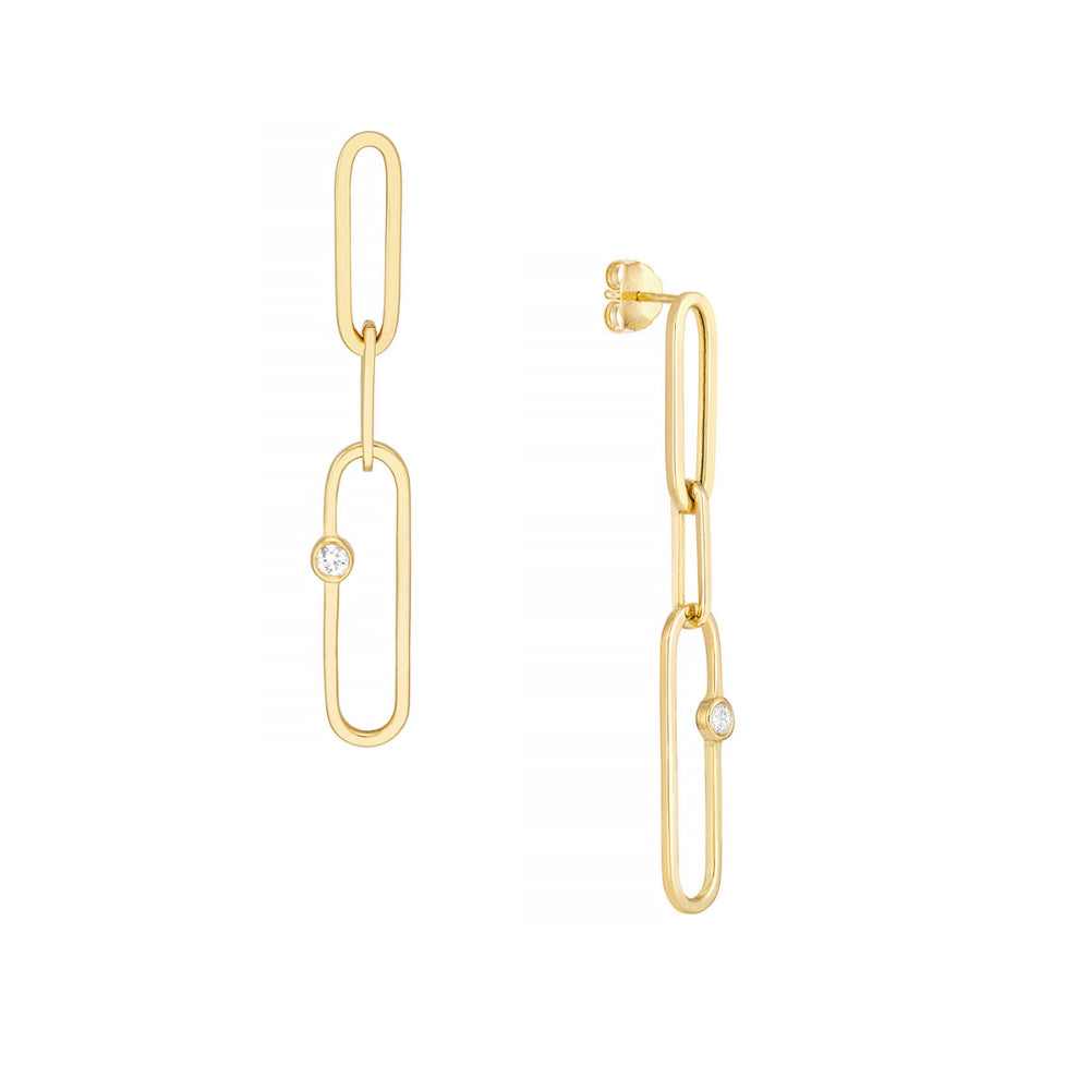 Gorgeous 14k Yellow Gold Dangle Diamond Paper Clip Linked Earrings