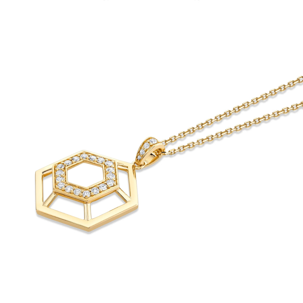 Michael M. 14k Yellow Gold Hexagonal Truss Design Pendant for Stylish Jewelry Lovers