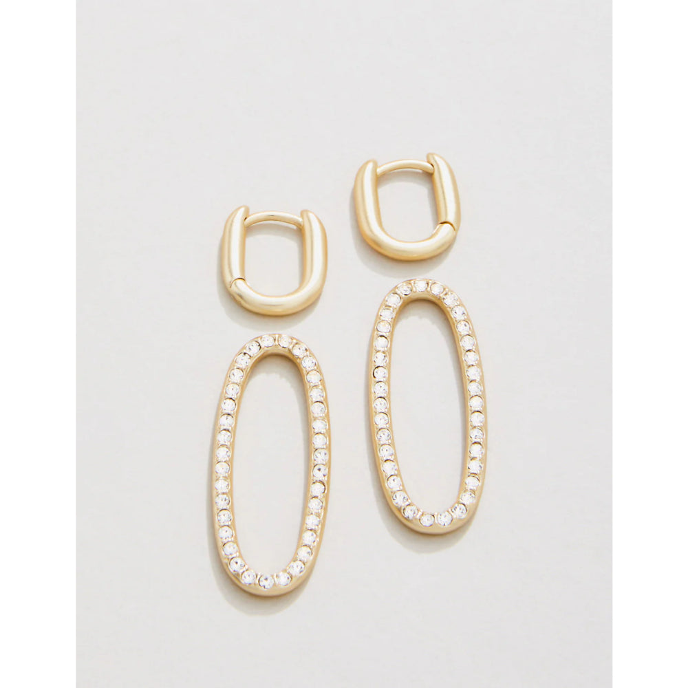 Sparkling 18kt Matte Gold Spartan Hudson Convertible Crystal Hoop Earrings