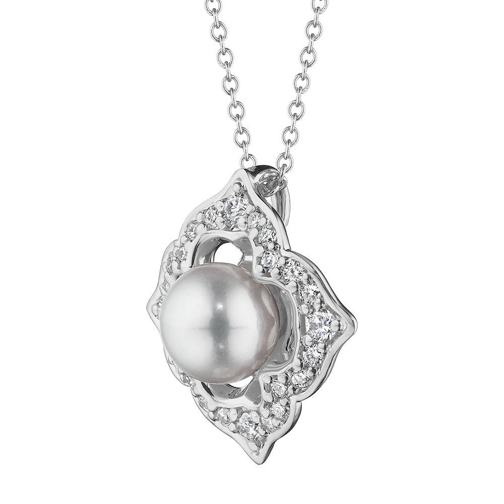 Verragio 18k Gold Victorian Pearl and Diamond Pendant Necklace