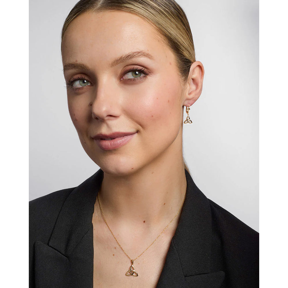 Exquisite 14k Gold Drop Earrings with Symbolic Trinity Knot Design