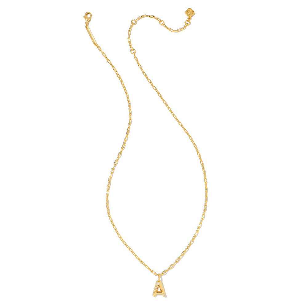 Kendra Scott White Crystal Short Gold Letter Pendant Necklace for Personalized Style