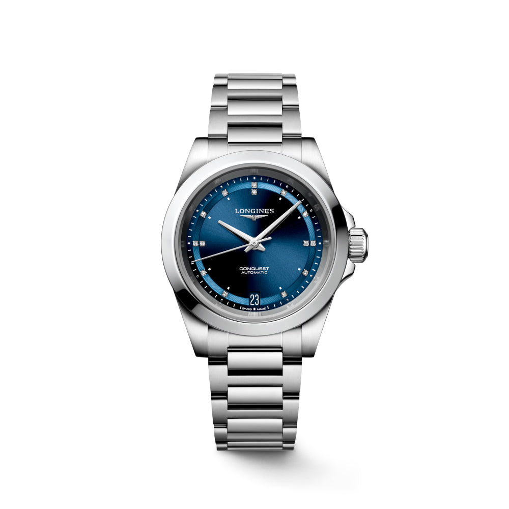 Longines Conquest 34mm Automatic Diamond-Embedded Luxury Wristwatch