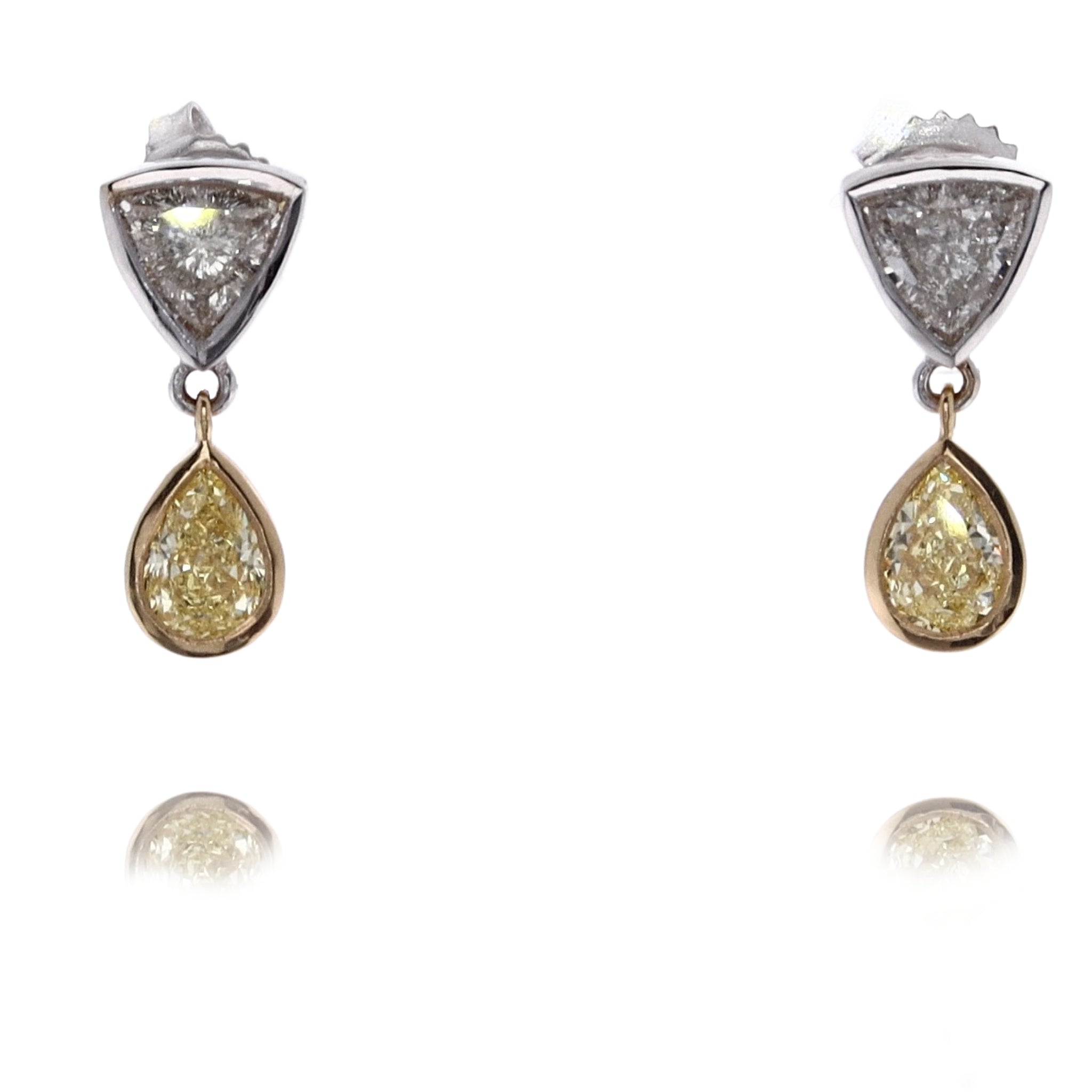 Exquisite Estate 18 Karat White and Yellow Gold Two-Tone Diamond Stud and Dangle Earrings