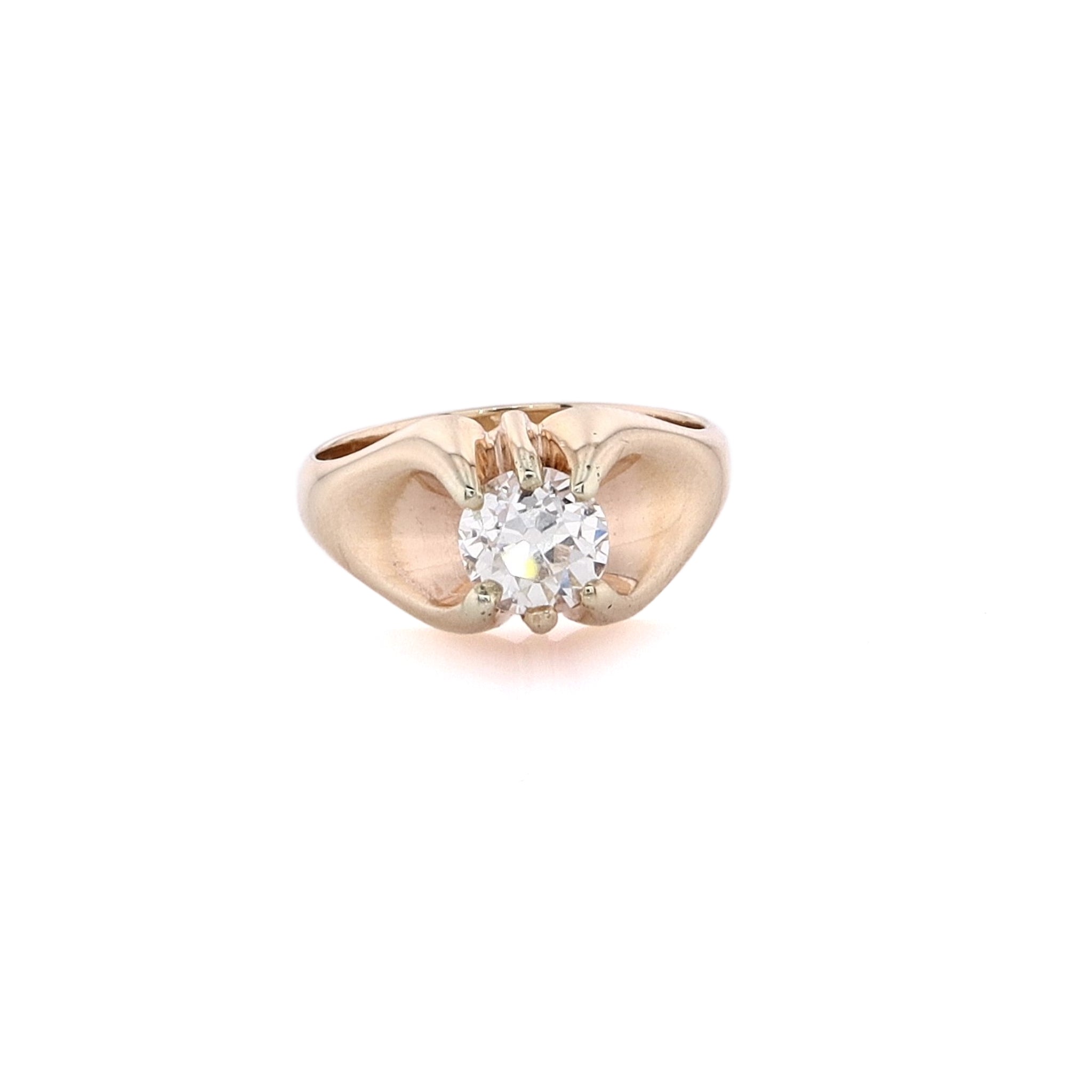 Exquisite 14 Karat Yellow Gold Estate-Style Belcher Design Diamond Engagement Ring