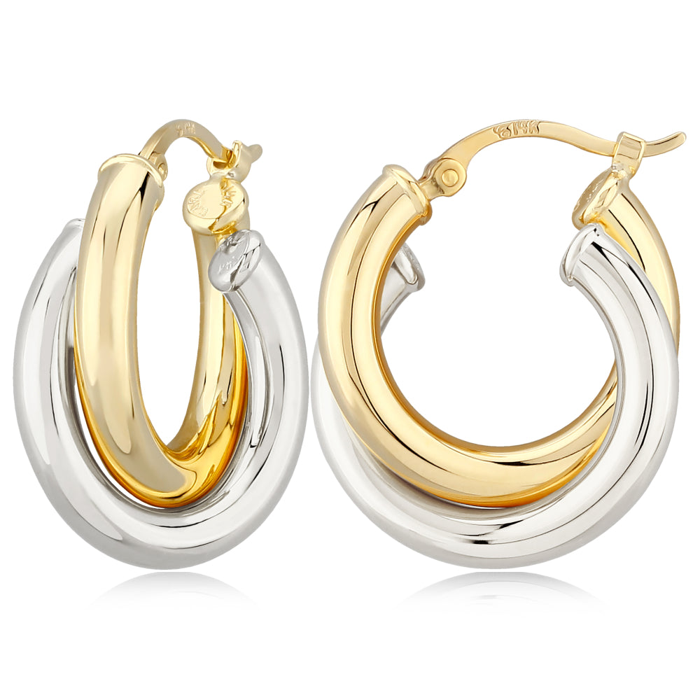 Stylish 14k Gold Two-Tone Double Hoop Earrings for Women