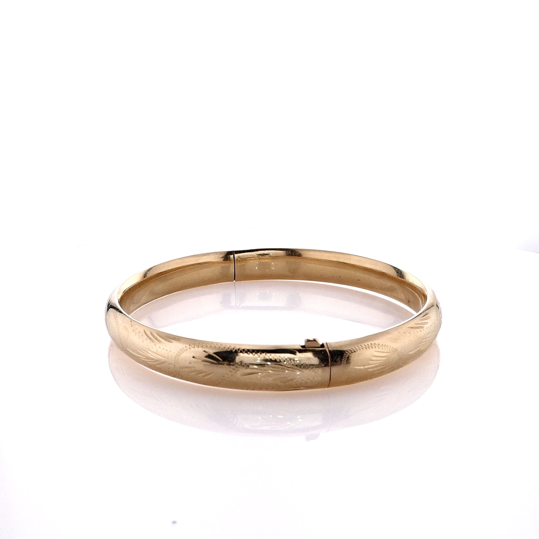 14k Yellow Gold Hinged Bangle Bracelet with Wheat Engraving