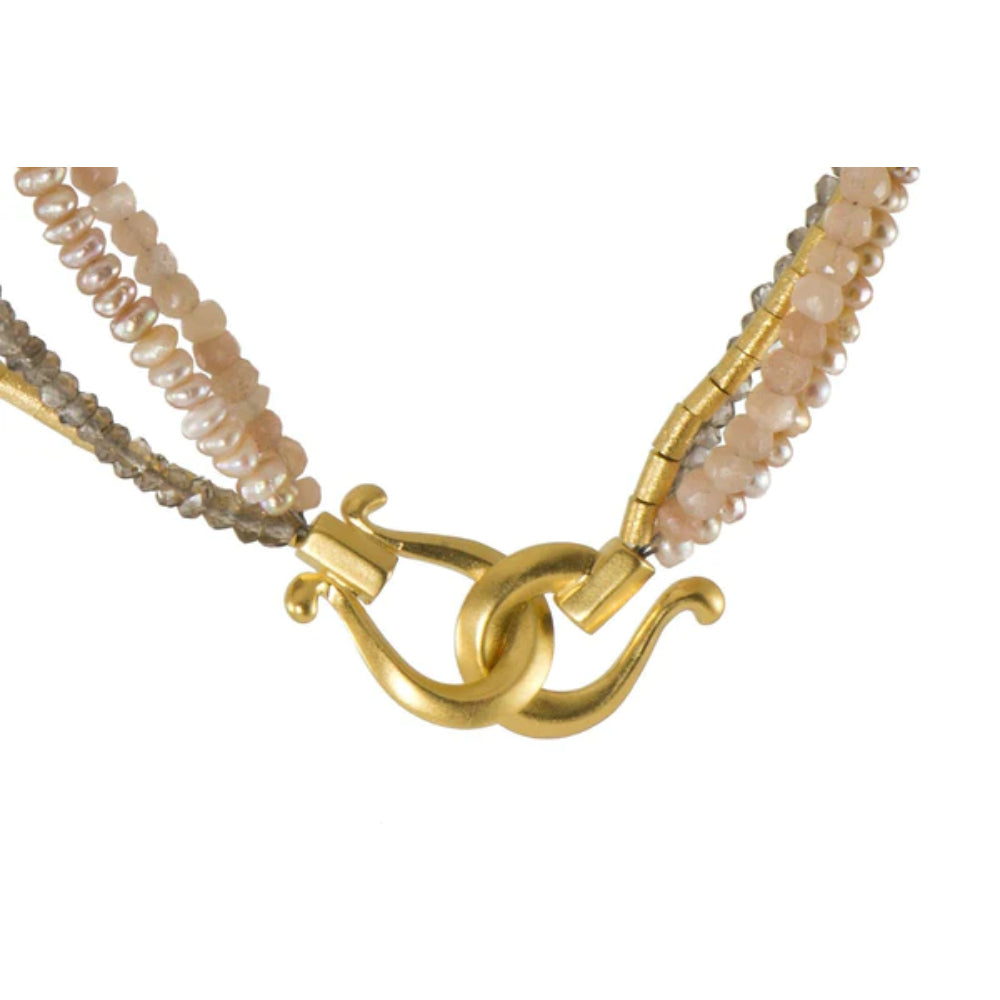 Joyla Necklace: Peach Moonstone, Smoky Quartz & Natural Color Pearl
