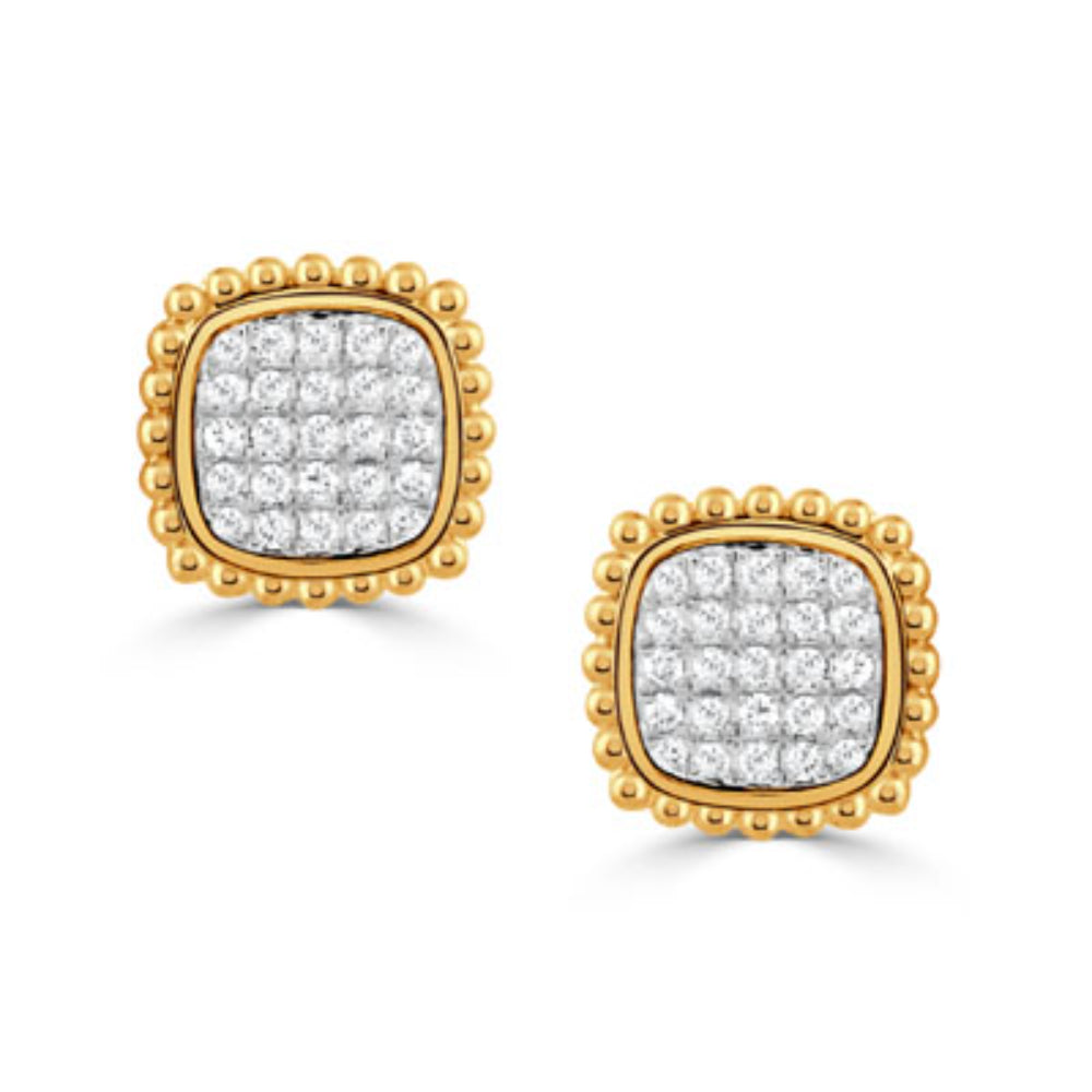 Gorgeous 18k Gold Cushion Cluster Stud Earrings with 0.30 cts Diamonds