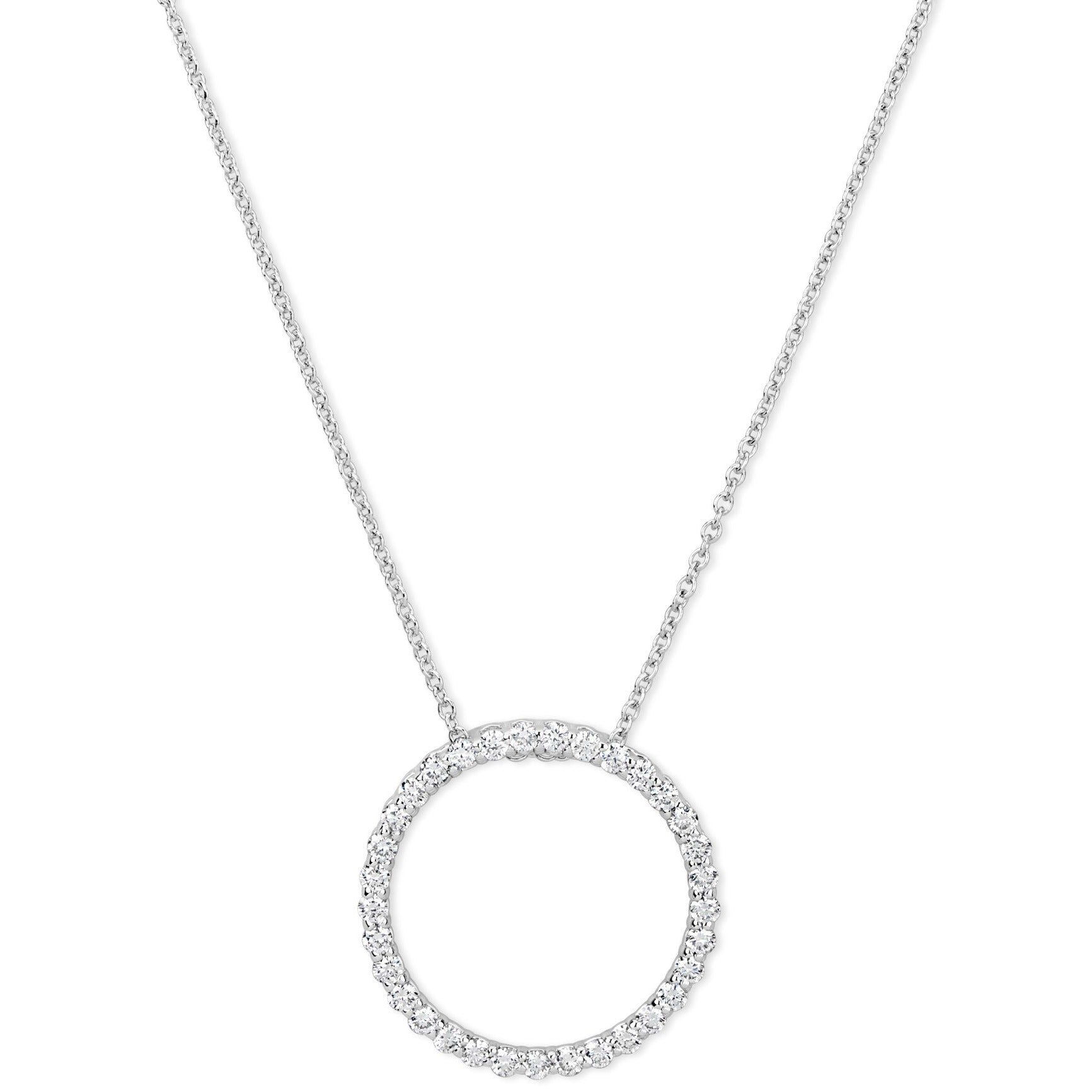 Stunning 14k White Gold Open Circle Pendant Necklace with 0.50ct Round Diamonds