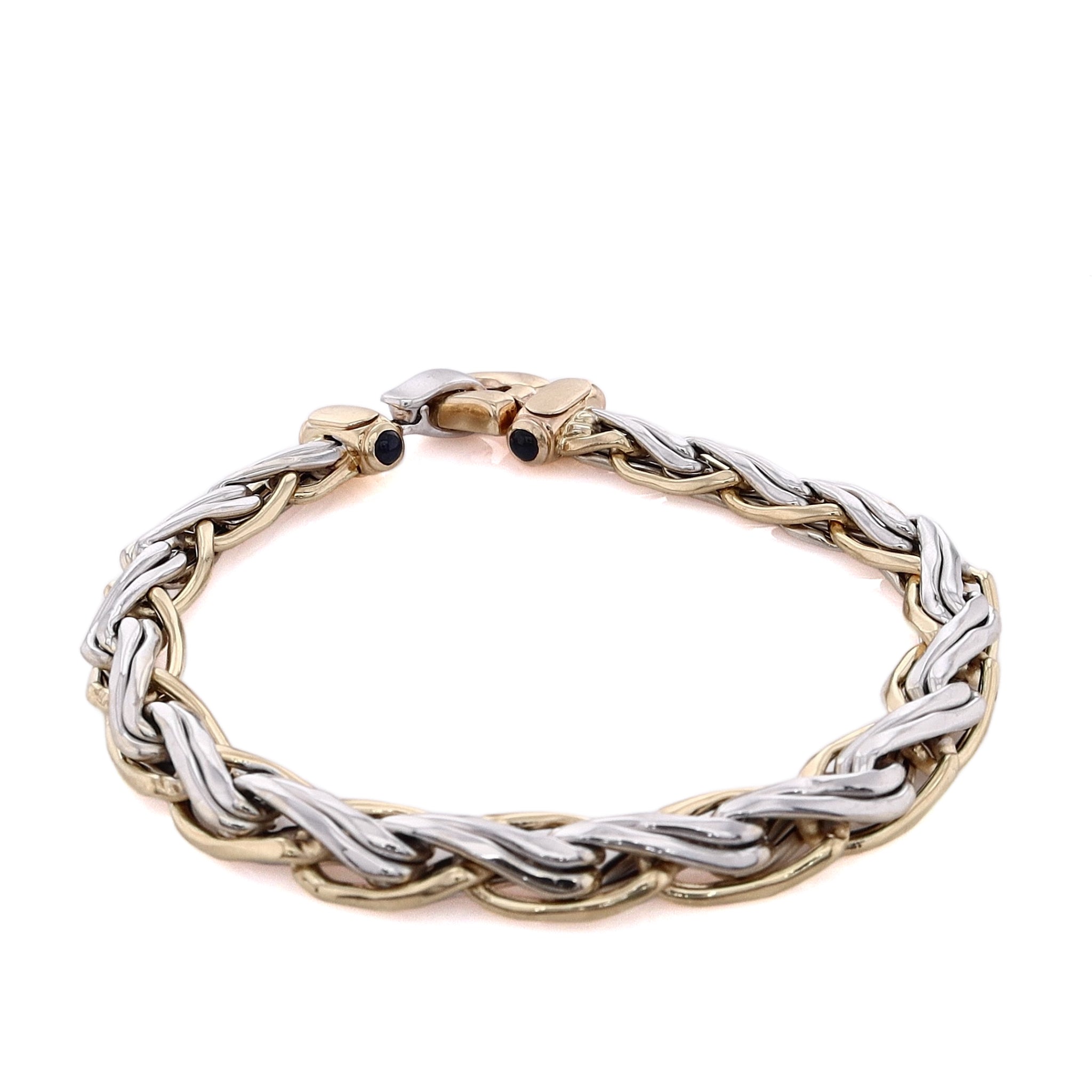 Exquisite 14 Karat Two-Tone Gold Braided and Twisted Sapphire Bracelet for Women - Estate Style