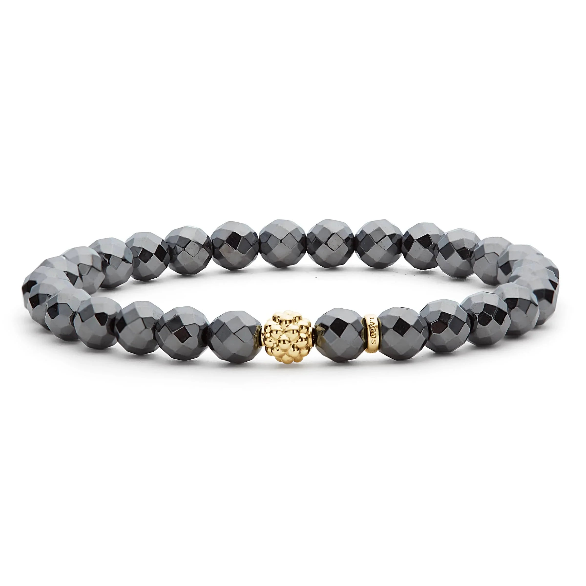 18K Gold Caviar Station Beaded Hematite Gemstone Bracelet from Lagos