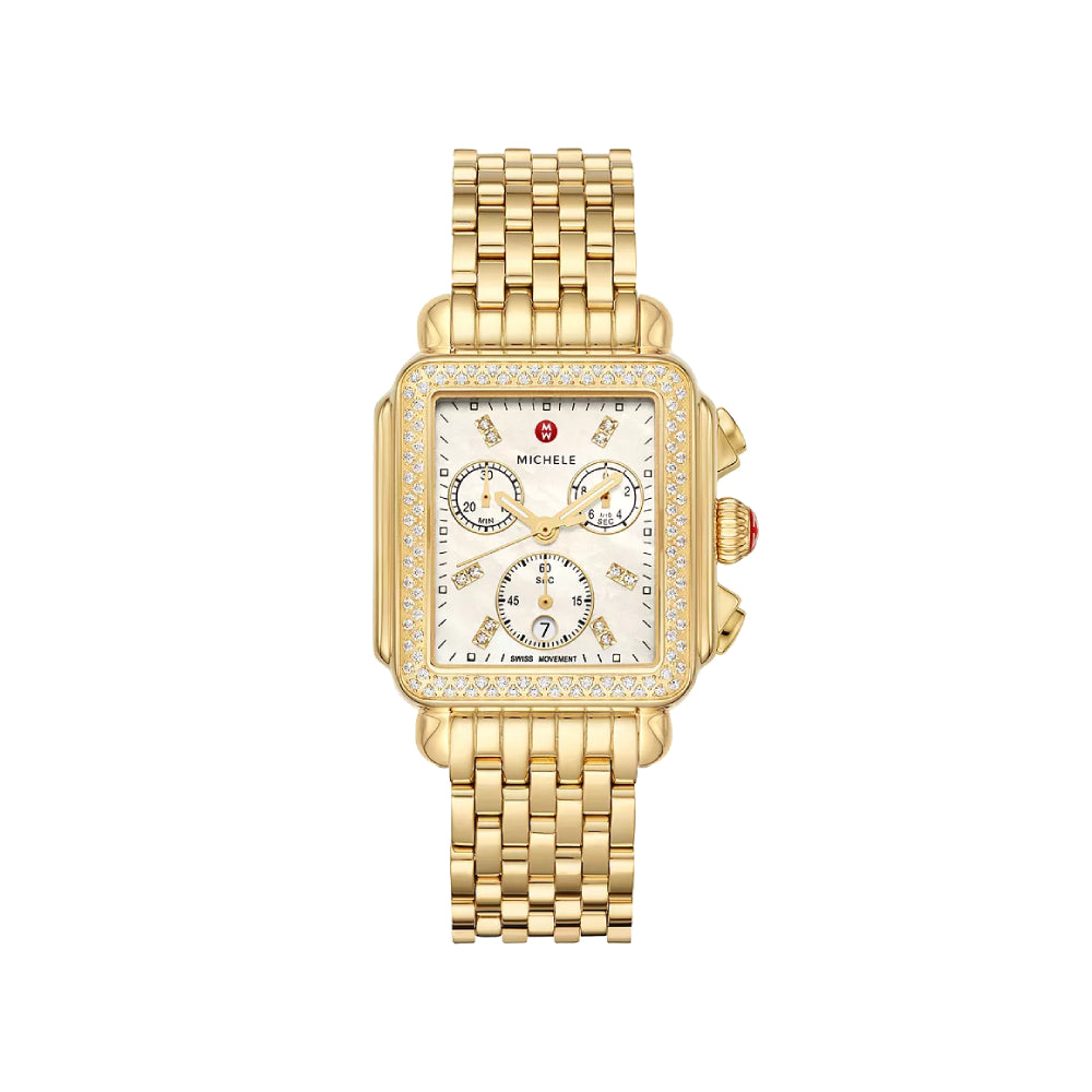 Michele Deco 18k Gold-Plated Luxury Diamond Swiss Chronograph Watch