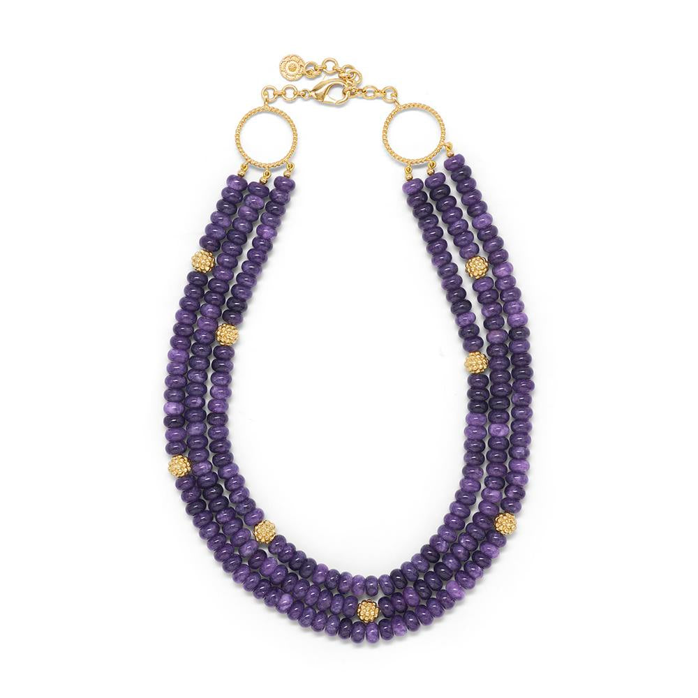 Capucine De Wulf Jewel-Toned Triple Strand Necklace with Golden Berries