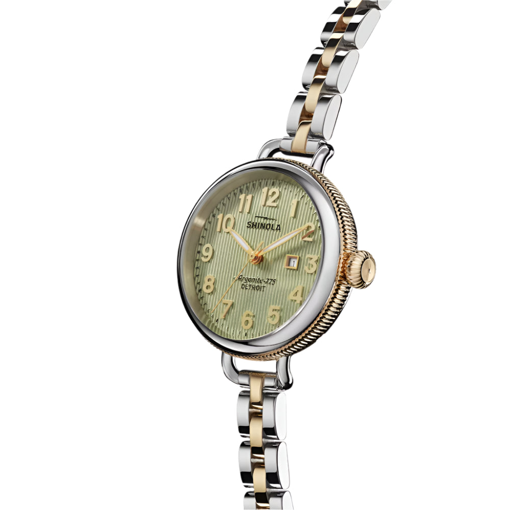 Shinola 34mm Two-Tone Eucalyptus Green Quartz Birdy Watch