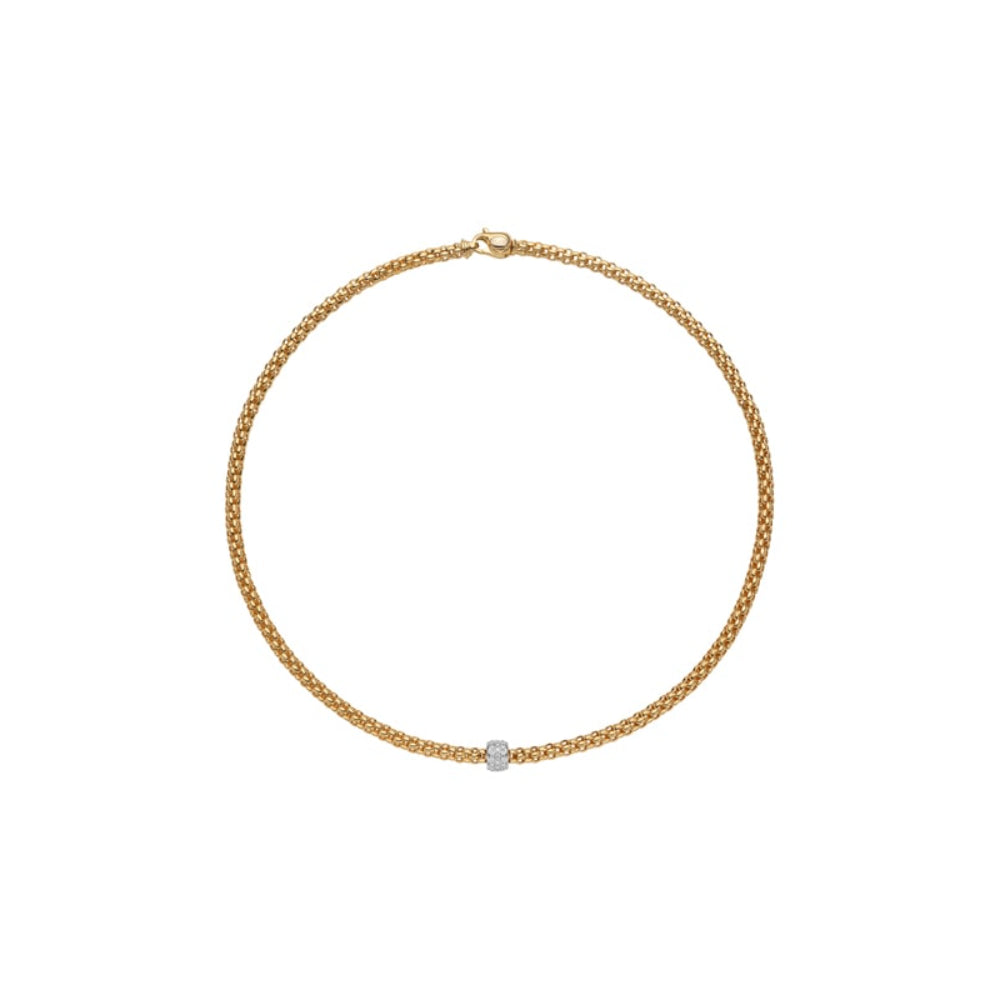 Fope Solo Collection Exquisite 18k Gold Diamond-Embedded Flexible Necklace for Elegant Wear