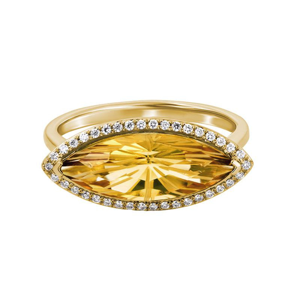 Stunning 14k Gold Marquise Cut Gemstone with Diamond Halo Ring