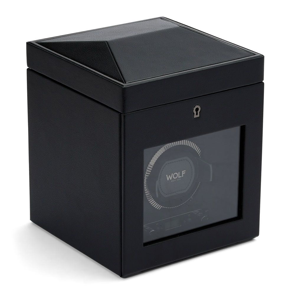 Wolf Designs Black Single Watch Winder with Storage - British Racing Style