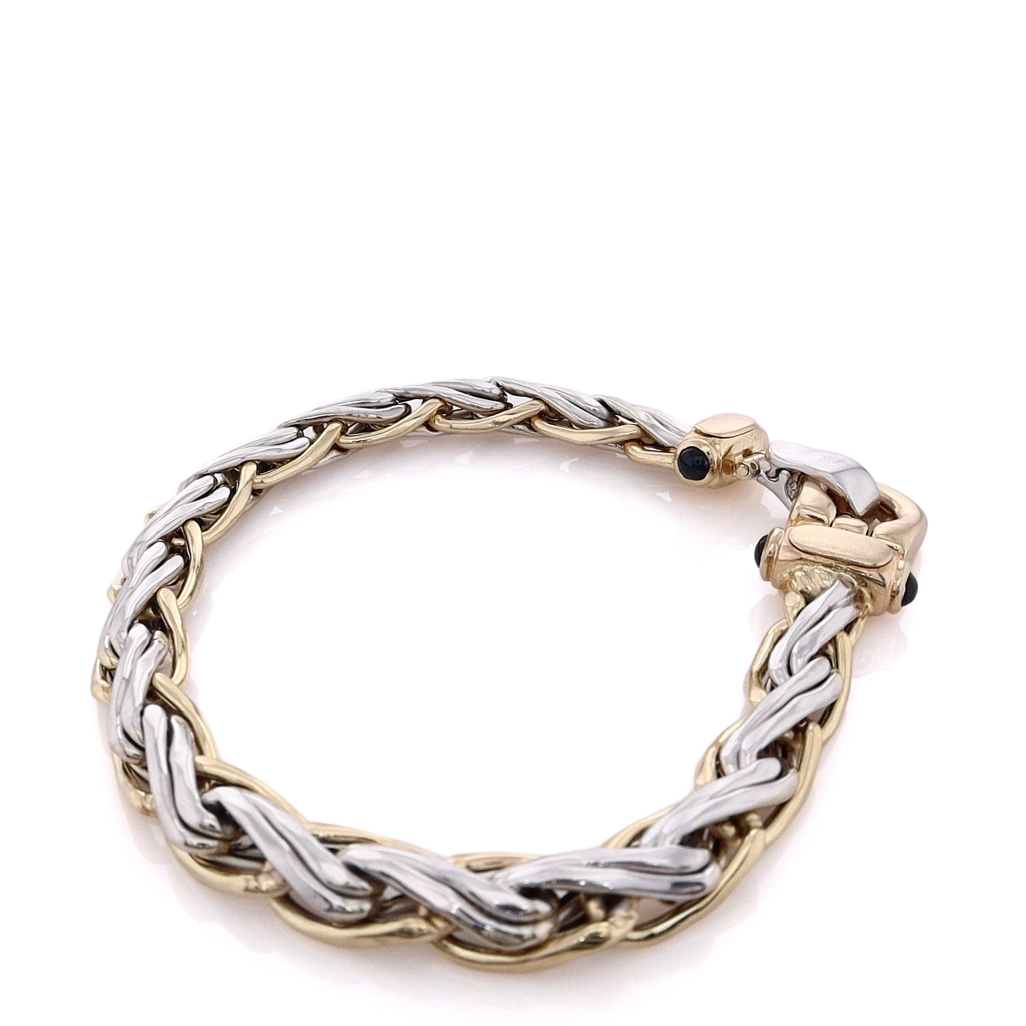Exquisite 14 Karat Two-Tone Gold Braided and Twisted Sapphire Bracelet for Women - Estate Style