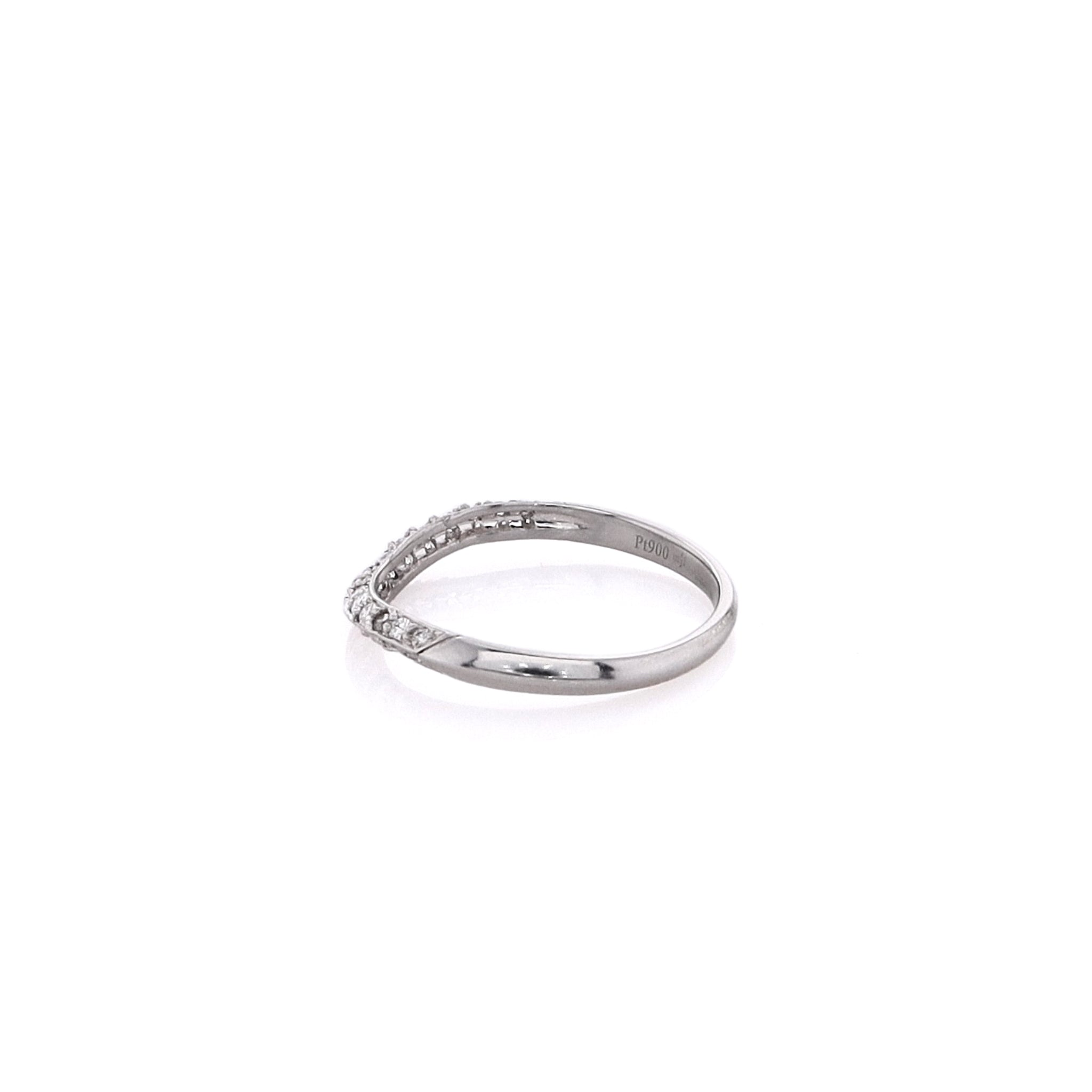 Estate Luxury Platinum Curved Knife - Edge Design Two - Row Diamond Ring for Wedding