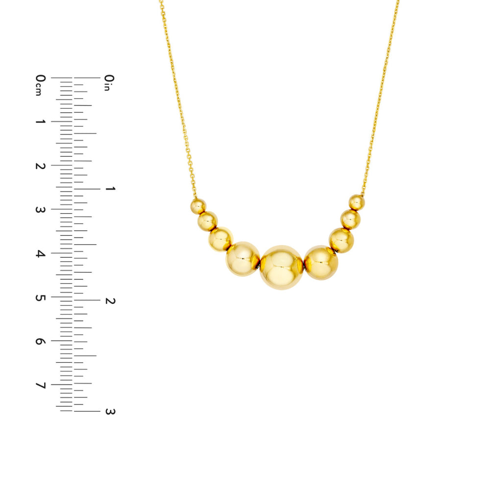 14k Gold Adjustable Gradient Round Bead Necklace with Cable Chain and Lobster Lock