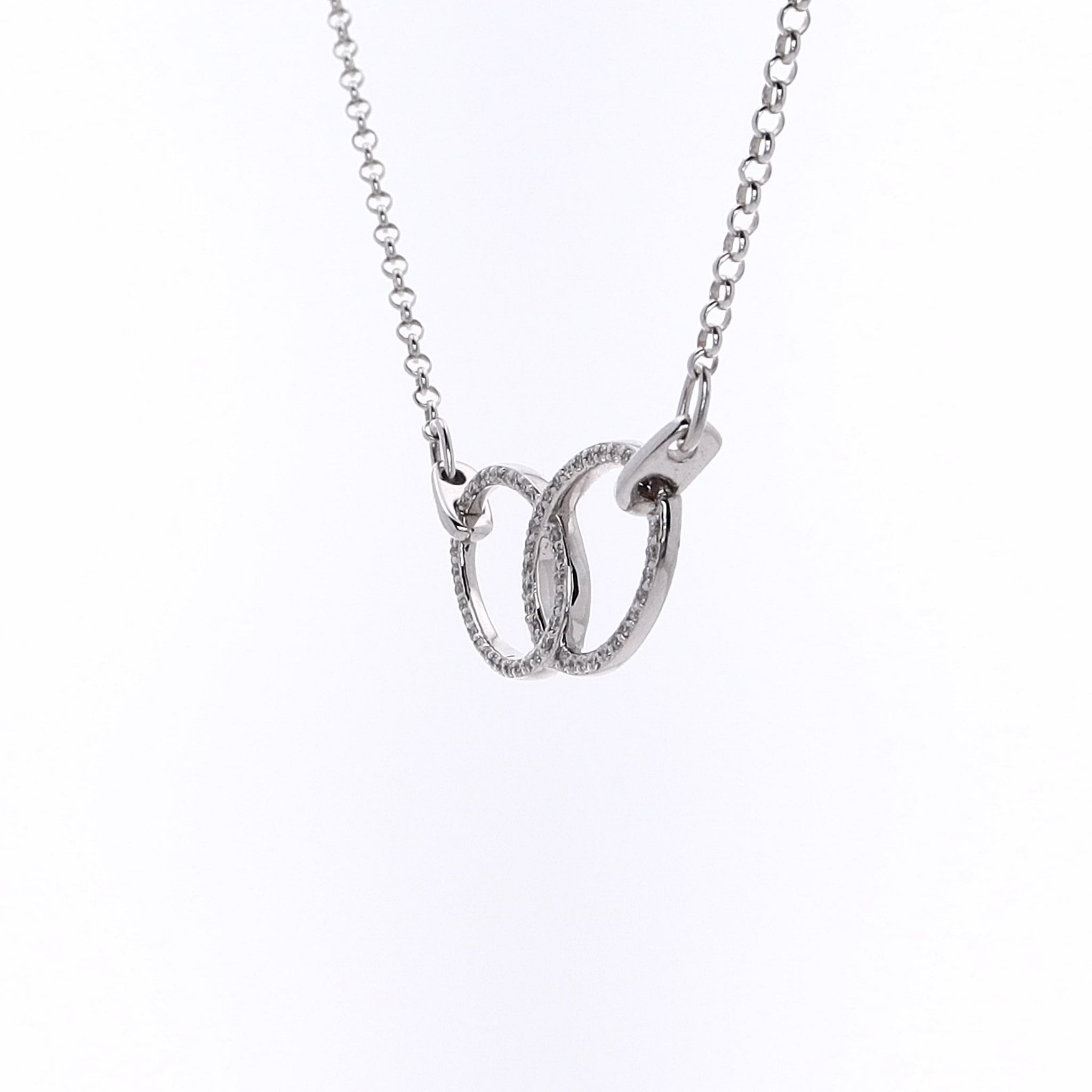 Exquisite Estate 18 Karat White Gold Double Interlocking Ovals Diamond Pendant Necklace for Women