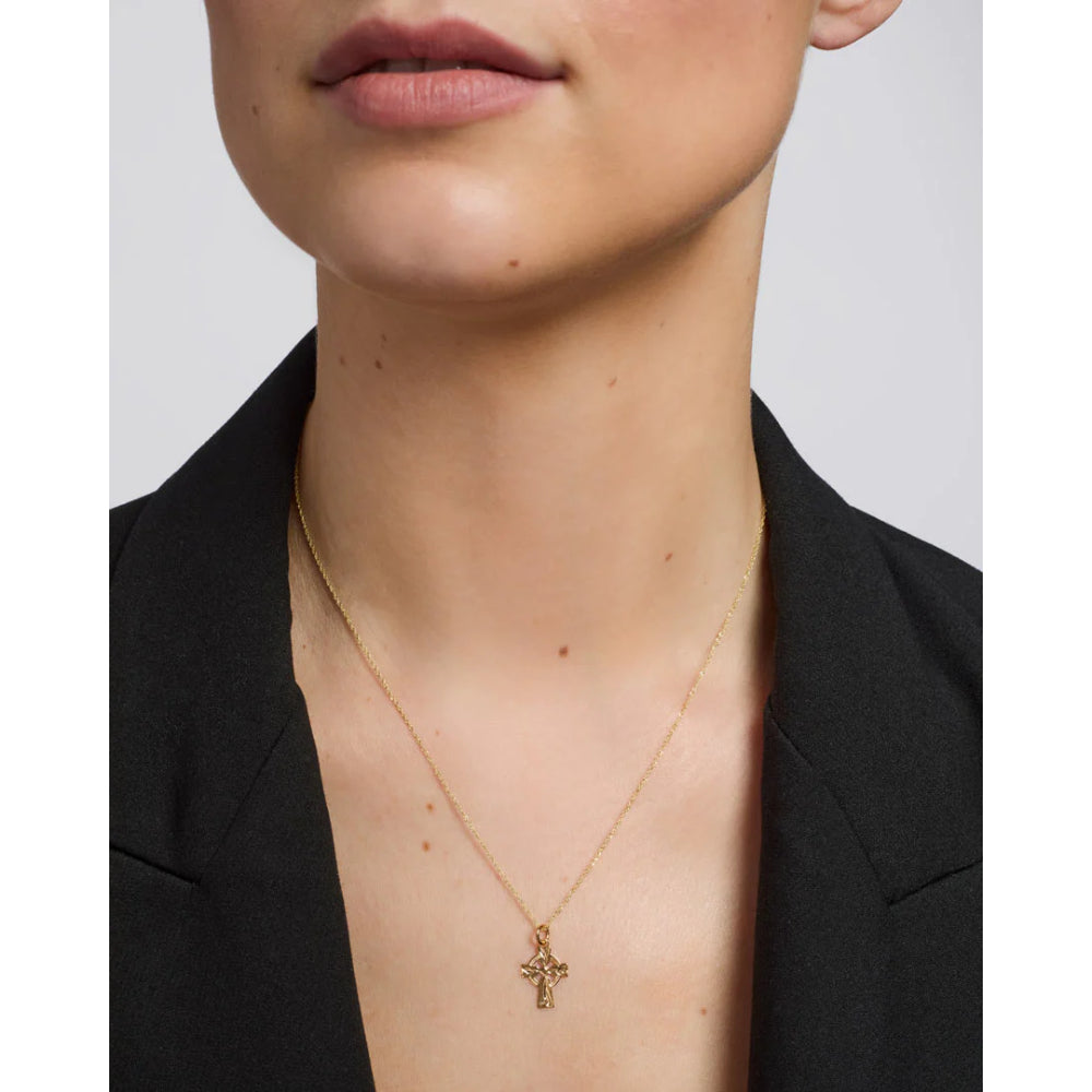 14k Gold Hand - Engraved Small Celtic Cross Pendant Necklace for Celtic Jewelry Collection