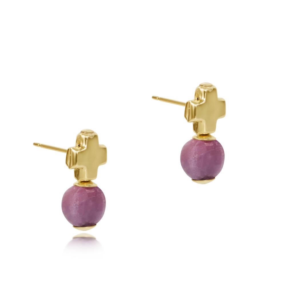 enewton Signature Gold-Filled Cross Stud Earrings with Ruby Gemstone