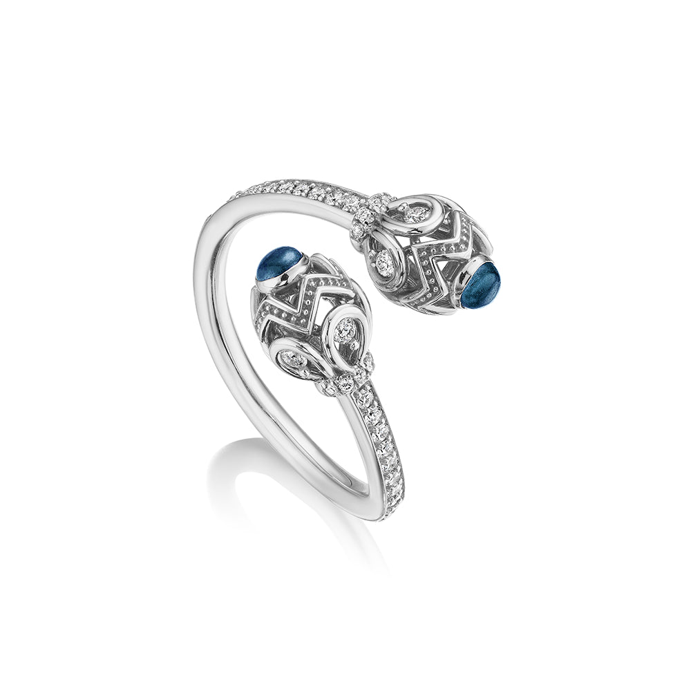 Verragio 18k White Gold Engagement Toi et Moi Ring with Blue Topaz and Diamond