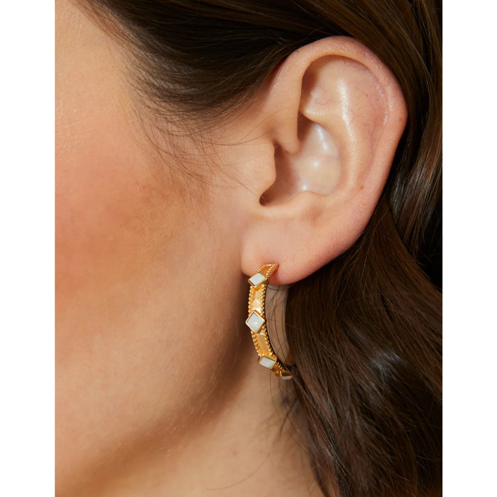 Spartina White Opal-Inlaid Classic Harris Style Hoop Earrings for Women