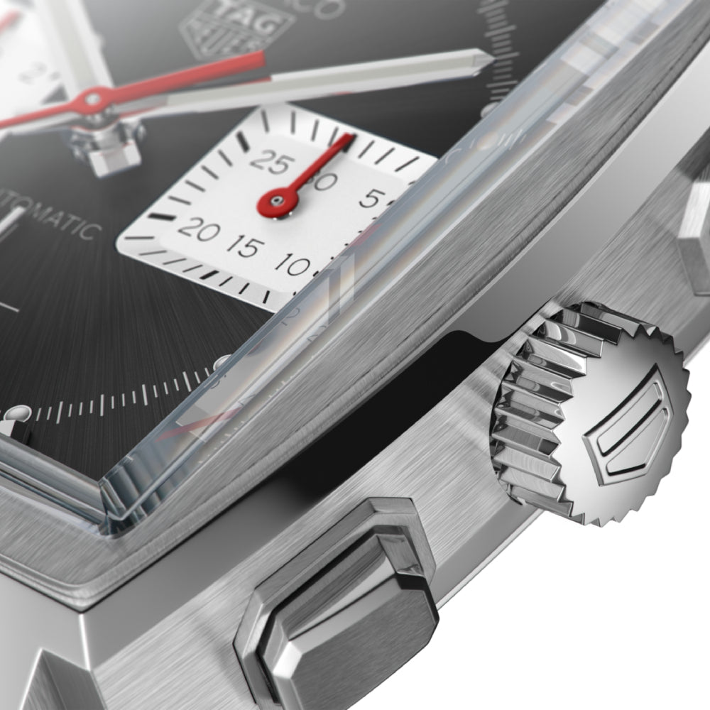 Luxury Tag Heuer Monaco Chronograph Wristwatch with Black Dial and Black Alligator Leather Strap