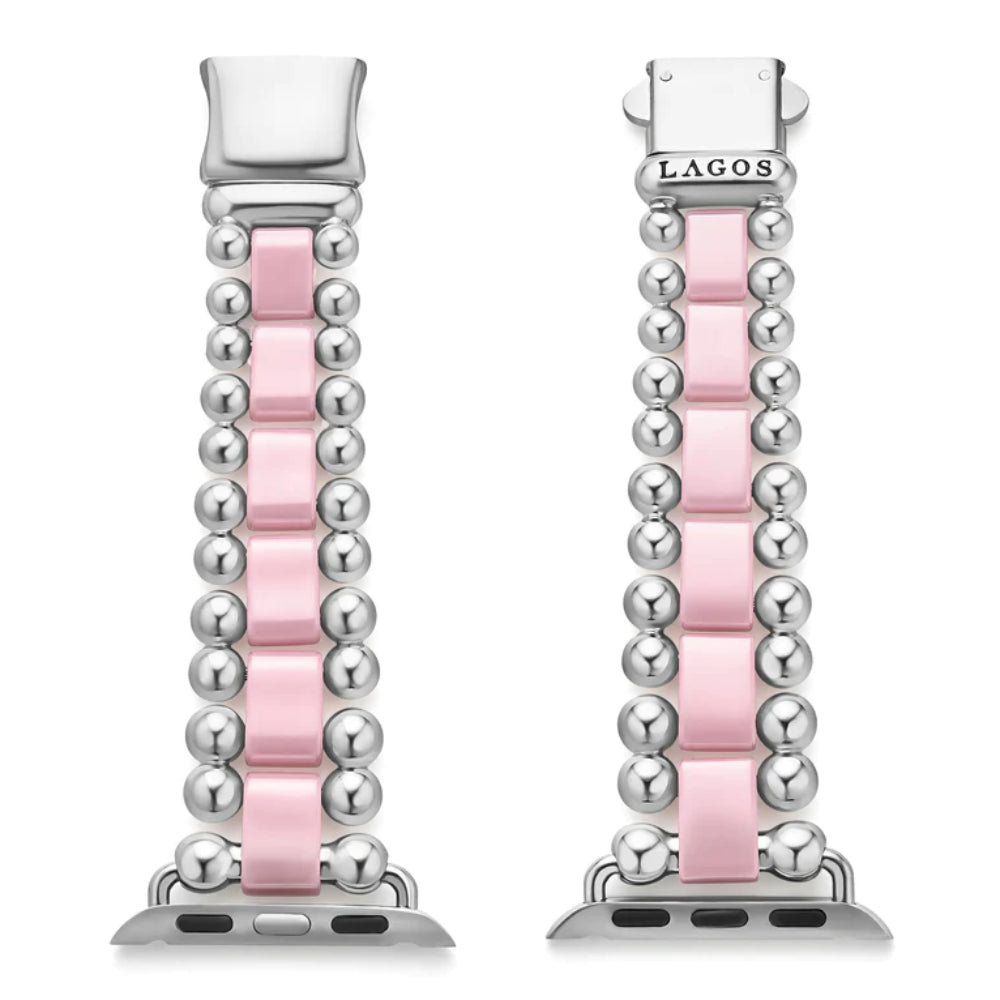 Lagos Luxury Smart Pink Ceramic and Stainless Steel Watch Bracelet for Apple Watch in Sizes 38mm - 45mm