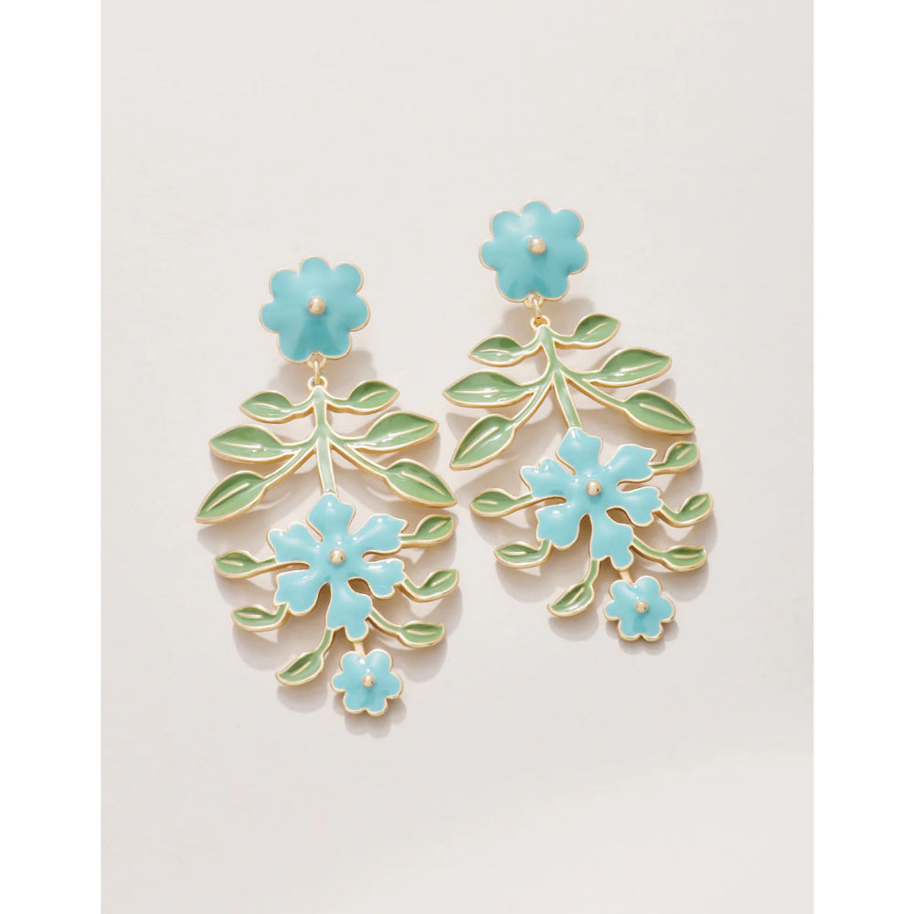 Blue/Green Enamel 18kt Matte Gold Plated Spartina Delphinium Earrings