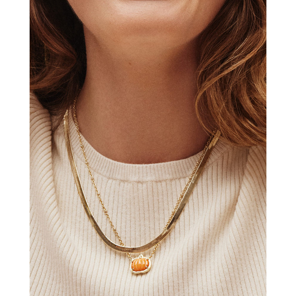 Kendra Scott Orange Mother of Pearl Short Gold Pumpkin Pendant Necklace