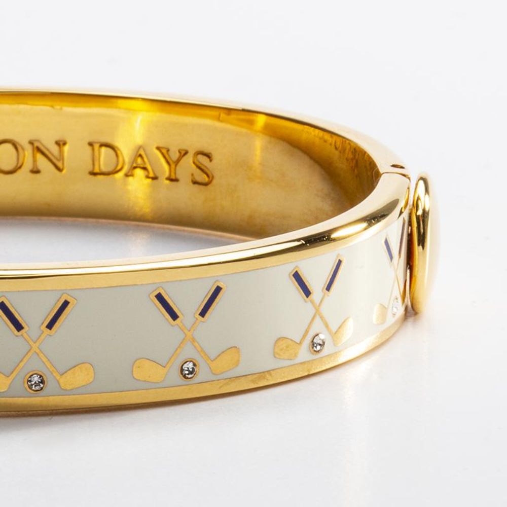 Halcyon Days Luxury 1 Centimeter Gold - Plated Hinged Enamel Golf Club - Inspired Bangle for Fashion Lovers