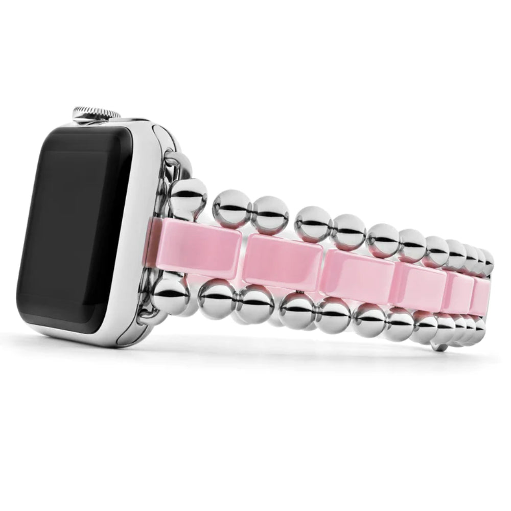 Lagos Luxury Smart Pink Ceramic and Stainless Steel Watch Bracelet for Apple Watch in Sizes 38mm - 45mm