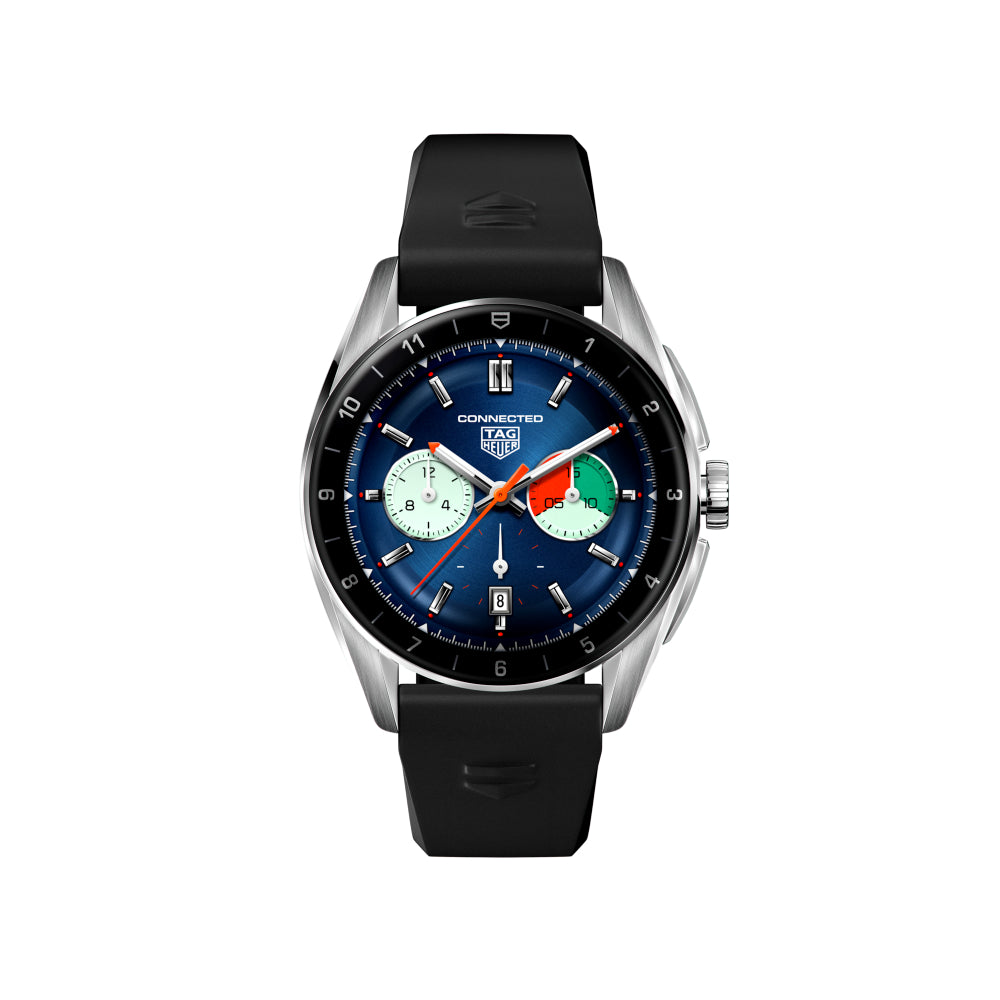 TAG Heuer Connected Calibre E4 Luxury Smartwatch with Stainless - Steel Case and Black Rubber Wrist Strap